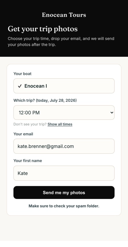 The sign-up form a guest sees after scanning, in the operator's branding